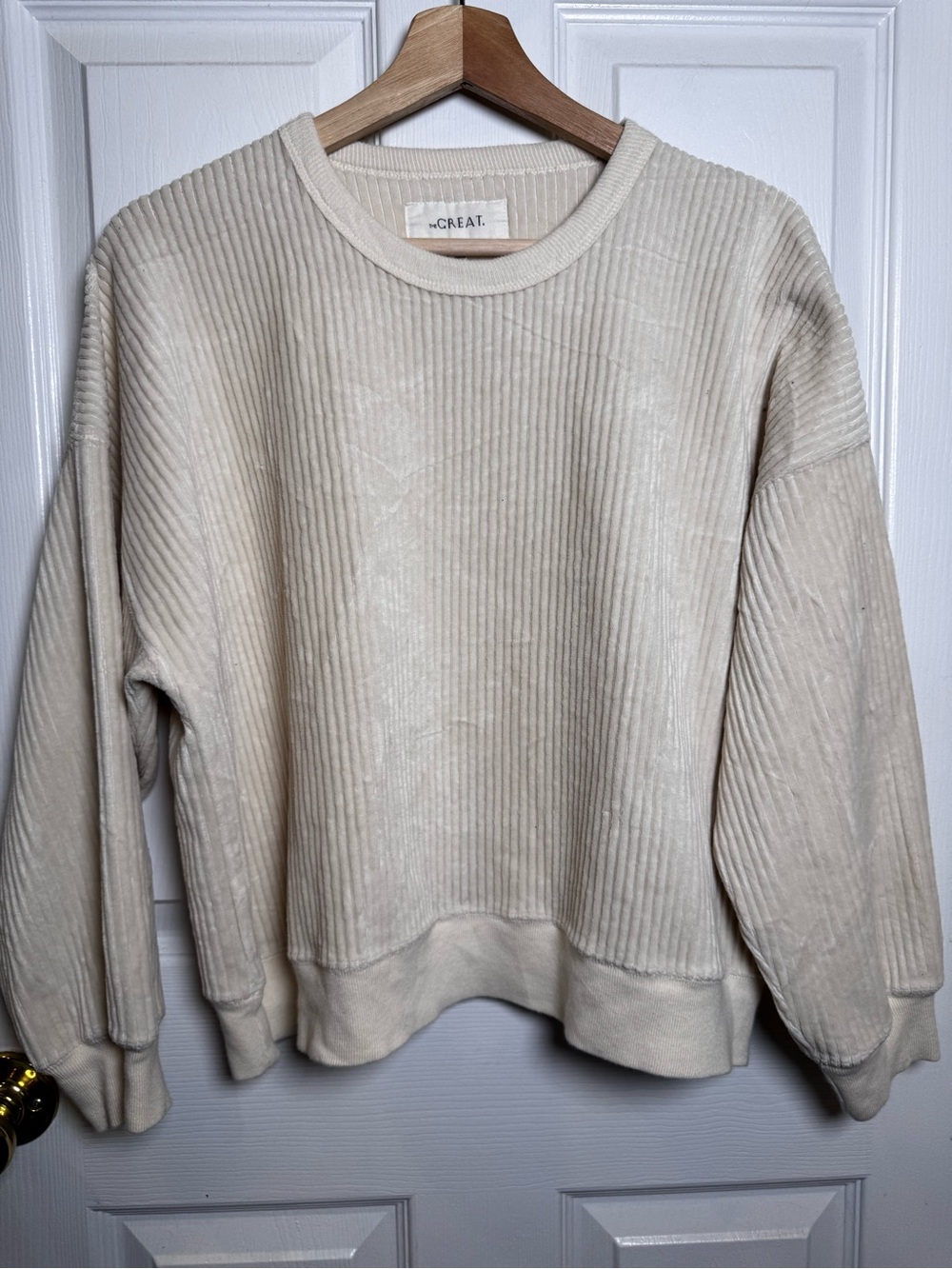 The Great Corduroy Teammate Sweatshirt Ivory Velour Rib Pullover Size 2 Medium